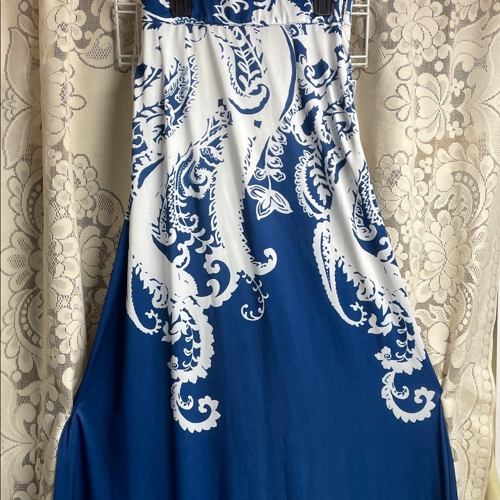R & B Collection Elegant Blue and White Maxi Skirt
